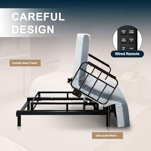 Adjustable Hospital Bed for Seniors Elderly with Mattress, Electric Lift Bed with Remote, Fall-Safe Frame&Meal Tray,Head&Foot Incline,Adjustable Bed Base for Safe Lying/Standing/Aid/Sitting,Twin - Image 5