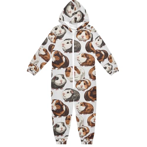 Mnsruu Funny Guinea Pig Children Onesie Pajamas Zip Up One Piece Sleepwear Hooded Jumpsuits for Boys Girls Kids