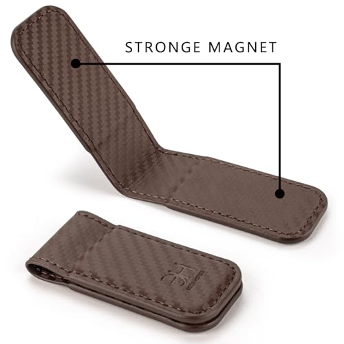 Image of GH GOLD HORSE Slim Magnetic Money Clip Genuine Leather Business Card Holder for Men (Coffee)