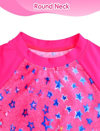 Image of Girl Swimsuits 2 Pieces Multicolor Short Sleeve Quick Dry Durable Rash Guard Set with Shorts