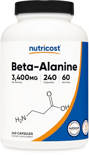 Nutricost Beta-Alanine Capsules 3400mg, 240 Capsules (60 Serv) - Potent Beta Alanine, Gluten Free &...