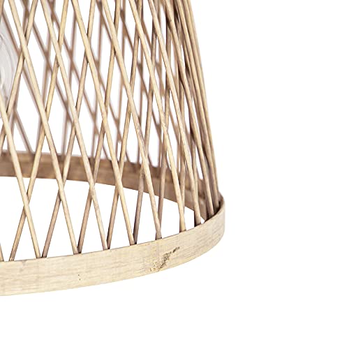 Qazqa Landhaus-Hängelampe 'Frills Can' – Grüner Samt Mit Rattan, 60 Cm, Höhenverstellbar, E27, Dimmbar