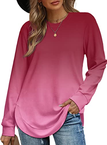 OFEEFAN Crew Neck Sweatshirts Women Tunic Tops For Women Loose Fit Curved Hem2