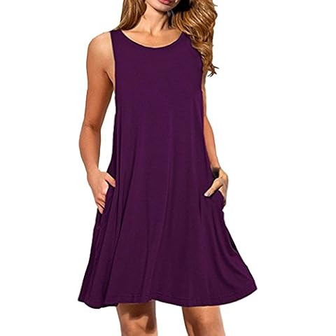 OMZIN Womens Swing Dress A Line Loose Casual Beach Tank SunSwing Dress Purple XL Cover