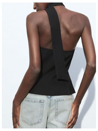 MakeMeChic Women's Backless Halter Tops Button Down Sleeveless Vest with Scarf3