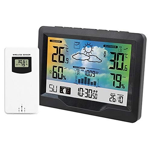 Wetterstation mit Wireless, Indoor Outdoor Thermometer, Farb Großes Display, Uhr und Mondphase