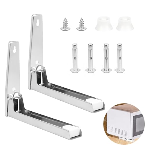 2 Piezas Soporte de Pared para Horno Microondas en Acero Inoxidable, Soporte Microondas Pared Retráctil con Carga Máxima de 30 kg, para Optimizar Espacio en la Cocina y Facilitar el Access
