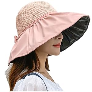 HONGPAS Women Vintage Rollable Fisherman Sun Cap Bucket Hat UV Sun Protection Wide Brim Summer Beach Cap