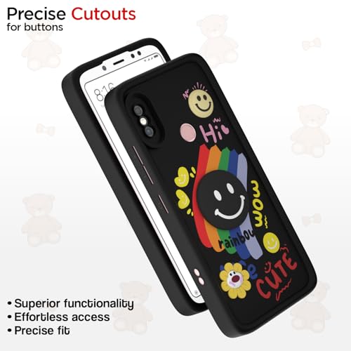 Image of Pikkme Back Cover for Redmi Note 5 Pro | Soft Silicone| Cute Rainbow Smile & 3D Cartoon Flower Design | Shockproof Raised Camera Protection Bumper Case (Black)