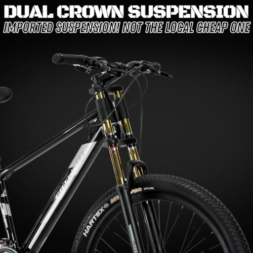 Image of FitTrip Super Dominator 21 Speed Mountain Bike, 27.5 Inch Stunt MTB Cycle with Imported Double Crown Suspension and Jak 7 Dual Disc Brakes, Mountain Cycle for Men (Dark Edition)