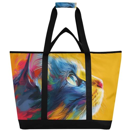Bolsa térmica aislada con perfil de gato, plegable, reutilizable, para alimentos