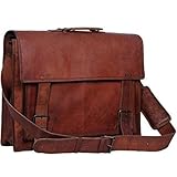 Komal's Passion Leather Briefcase for Men and Women 18 inch Handmade Leather Messenger Bag for Laptop Best Computer Satchel Distressed Bag (Single Pocket)