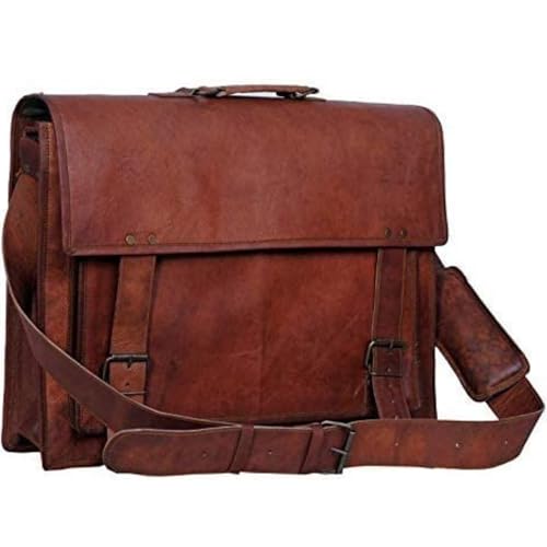 Komal's Passion Leather Briefcase for Men and Women 18 inch Handmade Leather Messenger Bag for Laptop Best Computer Satchel Distressed Bag (Single Pocket)