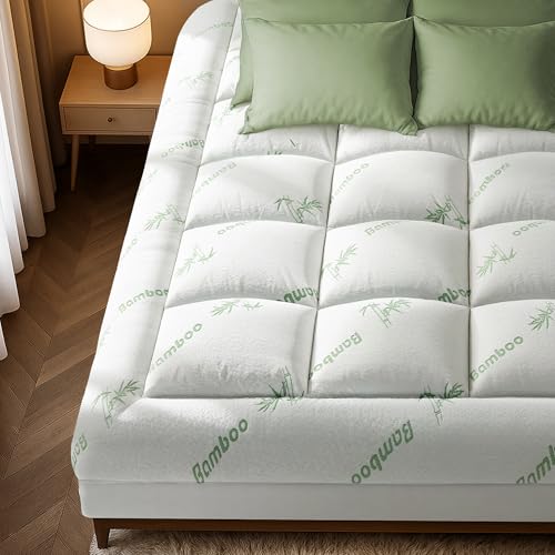 Niagara Ultra Soft Queen Size Mattress Topper - Viscose Made from Bamboo Pillow Top Mattress Pad for Back Pain Relief - Naturally Cooling for Hot Sleepers, fits 6-18' Mattress, 600GSM, Green