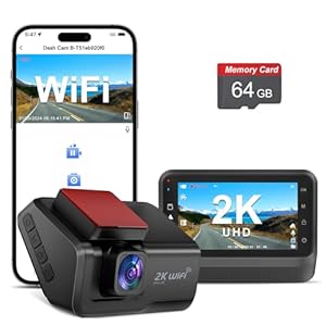 Dash Cam for Cars, 2K Car Camera WiFi, Front Dash Camera for Cars, Mini Dash Cam with Super Night Vision, Free 64GB Card, 24H Parking Monitor