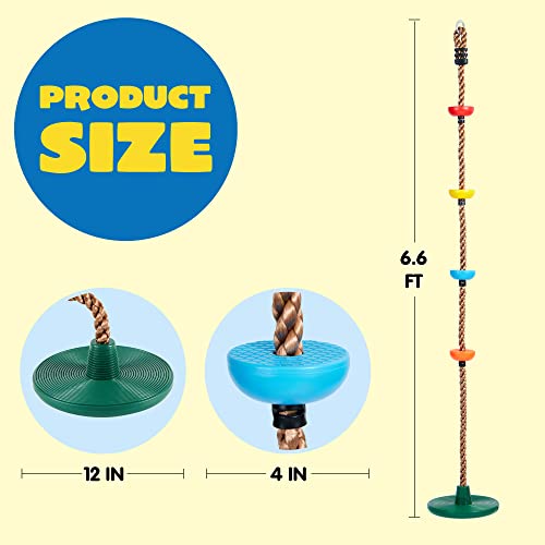 Turfee Tree Swing For Kids - Single Disc Seat And Climbing Rope Set W/Carabiner & 4 Ft Strap - Treehouse And Outdoor Playground Accessories - Green ﻿ #TOP5