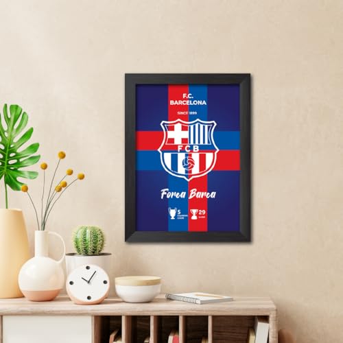 Image of TenorArts Barcelona Poster FCB White Logo Laminated Photo Frame Painting with Matt Finish Black Textures(12 inches x 9inches)