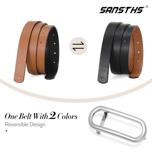 SANSTHS Skinny Reversible Belts for Women, Two-in-one Women Thin Belt for Dresses Jeans Pants with Gold Buckle