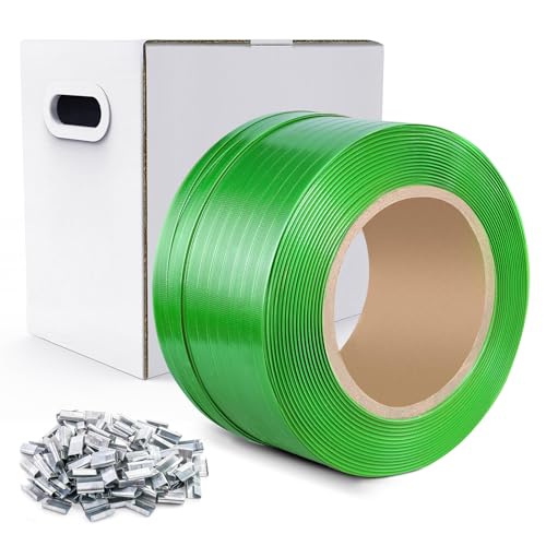 Mouuy Packaging Strapping Banding Roll Heavy Duty PET Polyester Poly Plastic Packaging Strapping Pallet and 125 Buckles Seals Water and Rust Resistant 2000'x 5/8''x 0.0035'' x 1400 LBS Break Strength