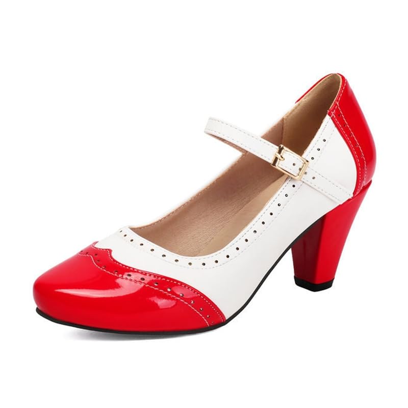 Escarpins Mary Jane bicolores avec talon bloc et bout rond vintage