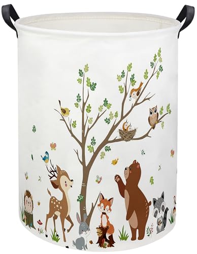 Image of TIBAOLOVER Kids Laundry Basket Baby Hamper Toy Storage Bin for Boys Room Decor Baby Nursery Hamper Gift Baskets for Bedroom Bathroom(Tree Animal)