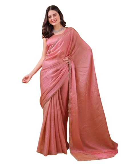 Chiffon Saree with Embellished Hand Lace Work Border, Designer Traditional Saree for Party, Festive, Wedding, Ceremony & Special Occasion-image-10