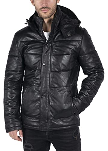 TruClothing Blouson matelassé pour Homme Style Doudoune années 80 en Cuir véritable Noir...
