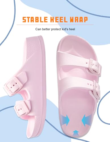 Image of Kids Slides Sandals Boys Girls Toddler Double Buckle Water Shoes Shower Slippers for Summer Beach Pool Indoor Outdoor