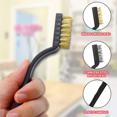 Image of 20 Pcs Wire Brush Set Metal Bristle Brush Small Stainless Steel Brush Set Nylon Bristle Brush for Cleaning Dross, Stains, Rust Spots(Silvery Golden)