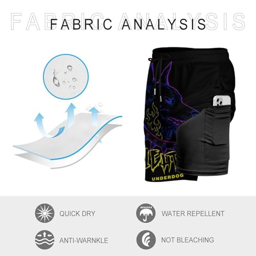 Mens Swim Trunks with Compression Liner, Doberman Slogan Art Printed Beach Board Shorts3