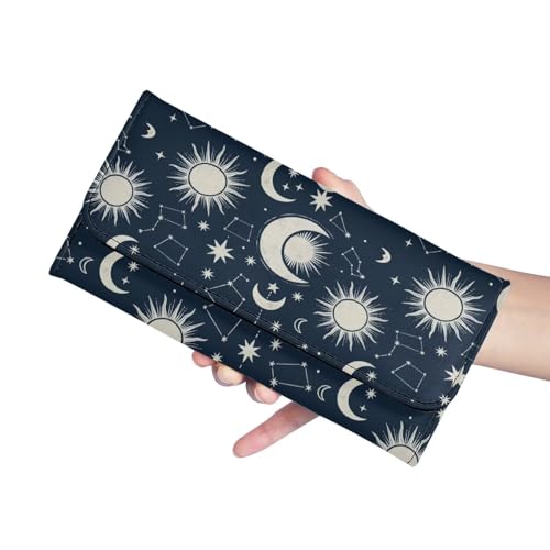 Image of AFPANQZ Wallet for Women PU Leather RFID Blocking Womens Wallet, Sun Moon Print Bifold Card Holder with ID Window Gifts for Women RFID Blocking, Card Holder