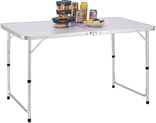 FERCASASHOP® Tavolo da Campeggio Picnic con Struttura in Alluminio, Sistema Pieghevole con Maniglia per Trasporto Facilitato, Ideale per Giardino e Pranzi Esterni, 60x150x70cm (Bianco)