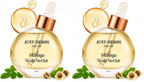 Image of Just Herbs Hair Oil Moringa Scalp Nectar | 99% Active Oil Infused | Silicone Free, Paraben Free, | Damage Repair, Hair Breakage | For hair growth Men & Women - 30ml (Pack of 2)