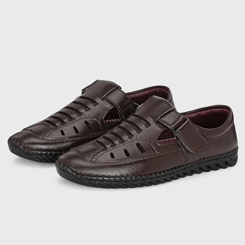 Image of Centrino Men's Fisherman Sandals | Closed Toe Leather Casual Sandal with Velcro Strap | Comfortable Casual Footwear Walking & Office Travel (9576)