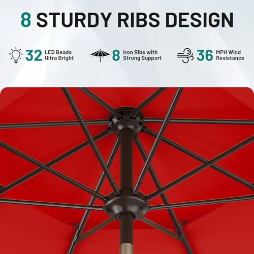 Image of AreShark 9ft 2 Tiers Patio Umbrella with Solar Lights, Outdoor Umbrella w / 32 LED Lights&8 Sturdy Ribs, Table Umbrella for Deck, Backyard, Pool(Red)