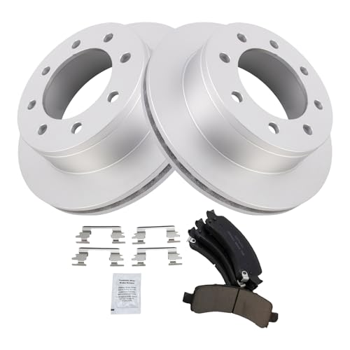 Image of TRQ Rear Brake Pad and Rotor Set Ceramic Coated Rotors Compatible with 2006-2016 Chevrolet Express 2500 2003-2016 Express 3500 GMC Savana 2500 Savana 3500