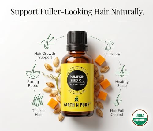 Image of Earth N Pure Pumpkin Seed Oil for Skin & Haie Care - Cold Pressed Natural Rich in Vitamin E- Lightweight for Face, Scalp Nourishment & Massage | 15ml