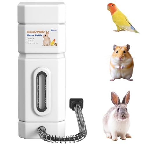Salcod 22 oz Heated Rabbit Water Bottle for Cage No Drip Small Animal Water Dispenser with Easy Mount Clip Freeze Resistant Bunny Water Bottle for Rabbits Guinea Pigs Hamsters Ferrets White