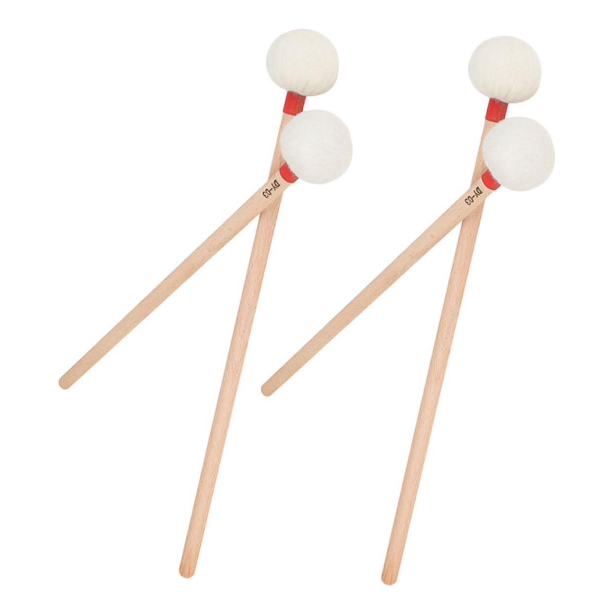 Cabilock 4pièces Baguettes de Batterie Feutre Blanc Manche Bois pour Timbales Xylophone et Percussion