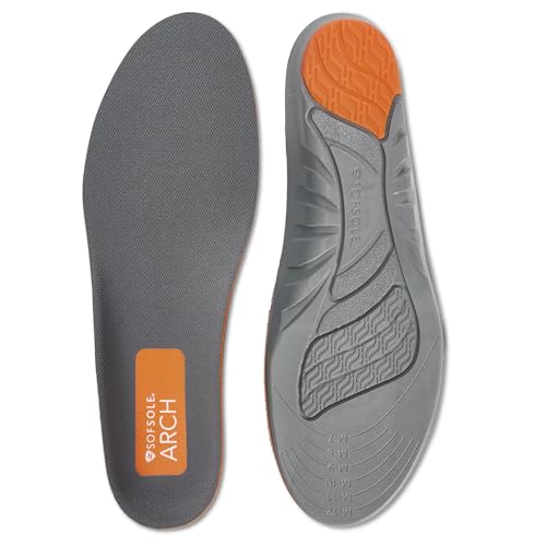Sof Sole Arch TTF Insoles - Contoured Arch Support for Plantar Fasciitis, Heel Pain Relief, Foot Fatigue, and Blister Prevention - Gel Cushioning, Trim-to-Fit, Walking, Active Lifestyles, Men's 7-13