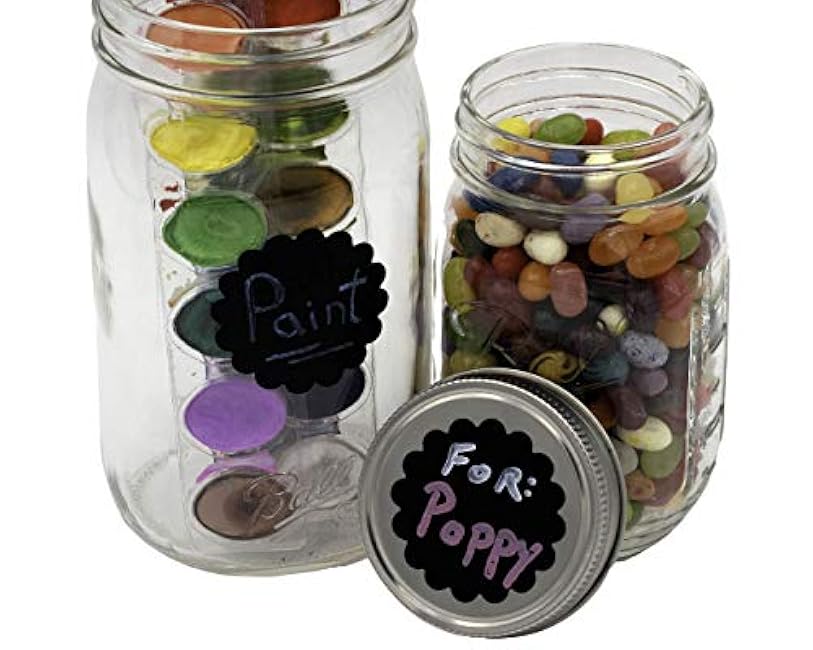 48 Chalkboard Label Stickers by Mason Jar Lifestyle - Reusable Black Vinyl Stickers for Jars and Lids (Scalloped Circle)