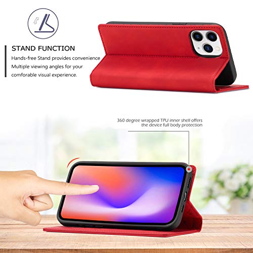 Étui iPhone 13 Pro Max clapet magnétique rabat support vidéo rouge