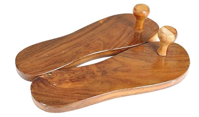 KRISHANA EXPORT STOREUnisex Wooden Kharam Khadau (Free Size) | Paduka, Wooden Khadau Wooden Slipper Set for Pooja mandir Pooja Slipper, Brown, ys/m