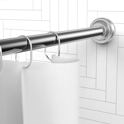 Moforoco Tension Shower Curtain Rod-34 to 64 Inches, Adjustable Shower Curtain Rods for Bathroom. No Drill Tension Rods for Windows & Closet Rod for Hanging clothes(Silver)