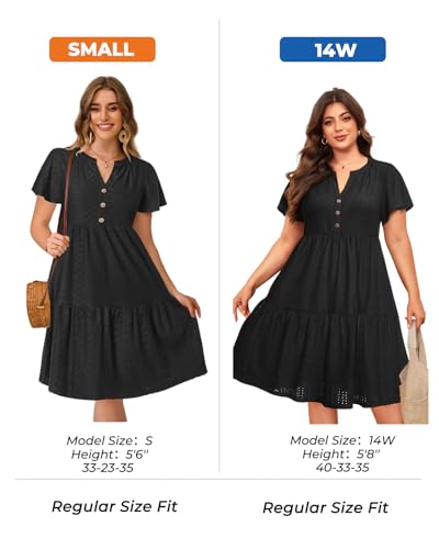 Image of Plus Size Summer Dress Casual Short Sleeve Button Midi Sun Dresses Women