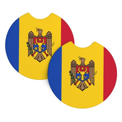 YYHWHJDE Lot de 2 sous-verres de voiture avec motif drapeau de la Moldavie – Durable et imperméable pour la protection et la décoration intérieure de la voiture