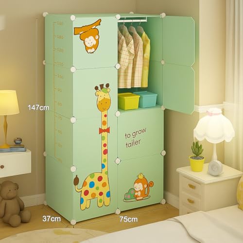 Image of LUHI Plastic Wardrobe for Kids Clothes - Durable, Easy to Use Anti-Skid & Non-Slip Effective Professional Collapsible Wardrobe, Plastic Cupboard for Kids, Foldable Almirah (Q4 Green, 8 Door)