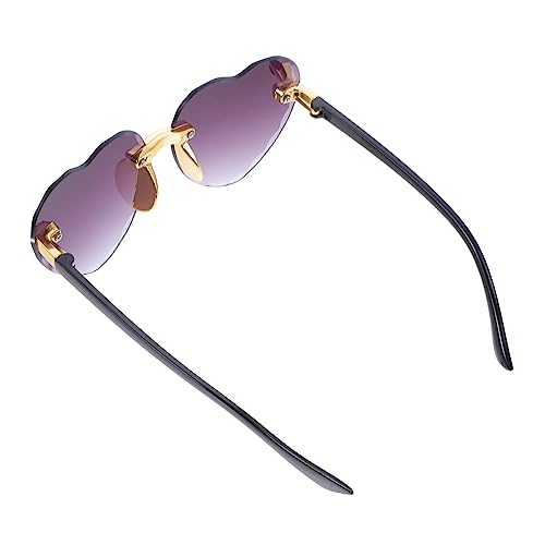 Heart Shaped Rimless Sunglasses for Transparent Gradient Gray Lens Eyewear Frame Party Accessory for Boys and Colorful Design for Summer and Birthday Events