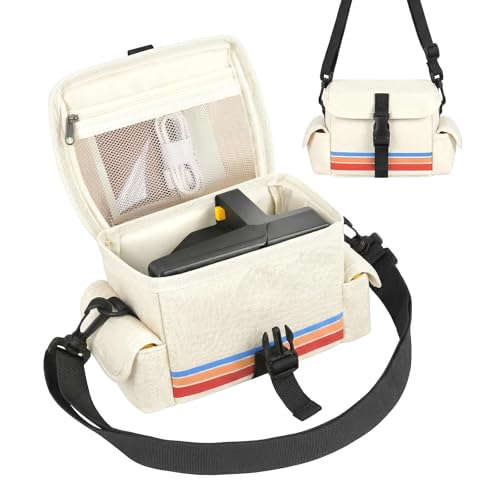 Portable Camera Carrying Case Compatible with Polaroid Now 2nd/3rd Gen I-Type/ Now/Now+/ Onestep 2 VF/ OneStep+ Instant Film Camera Crossbody Bag with Mesh Pockets for Accessories(Case Only) (Beige)
