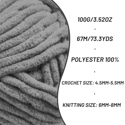Image of 4 Pack Chunky Chenille Yarn for Crocheting, Baby Yarn for Crocheting Soft Blankets, Bulky Yarns for Crochet Amigurumi, 400g (297yds) Fluffy Velvet Yarns for Hand Knitting (4 Dark Gray)